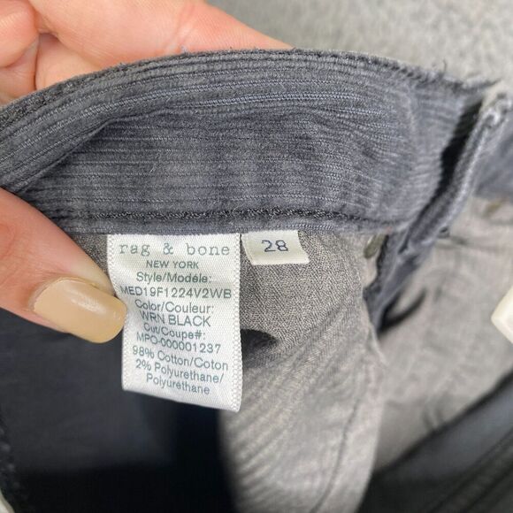 Rag & Bone Fit 1 Extra Slim Wrn Black Straight Leg Corduroy Pants Mens 28 - Picture 9 of 12